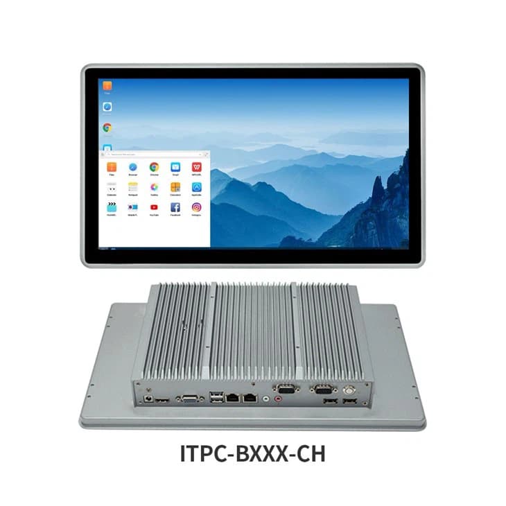 ITPC-A156C Industrial Panel PC – front touchscreen and rear aluminium housing with I/O
