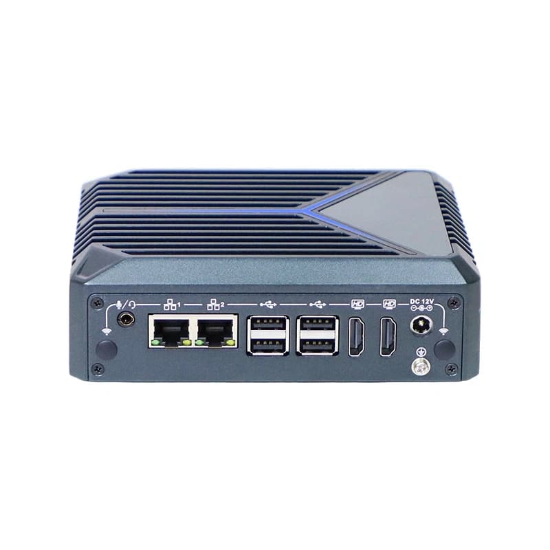 N1522 Mini PC – front panel with two LAN ports, USB and power button