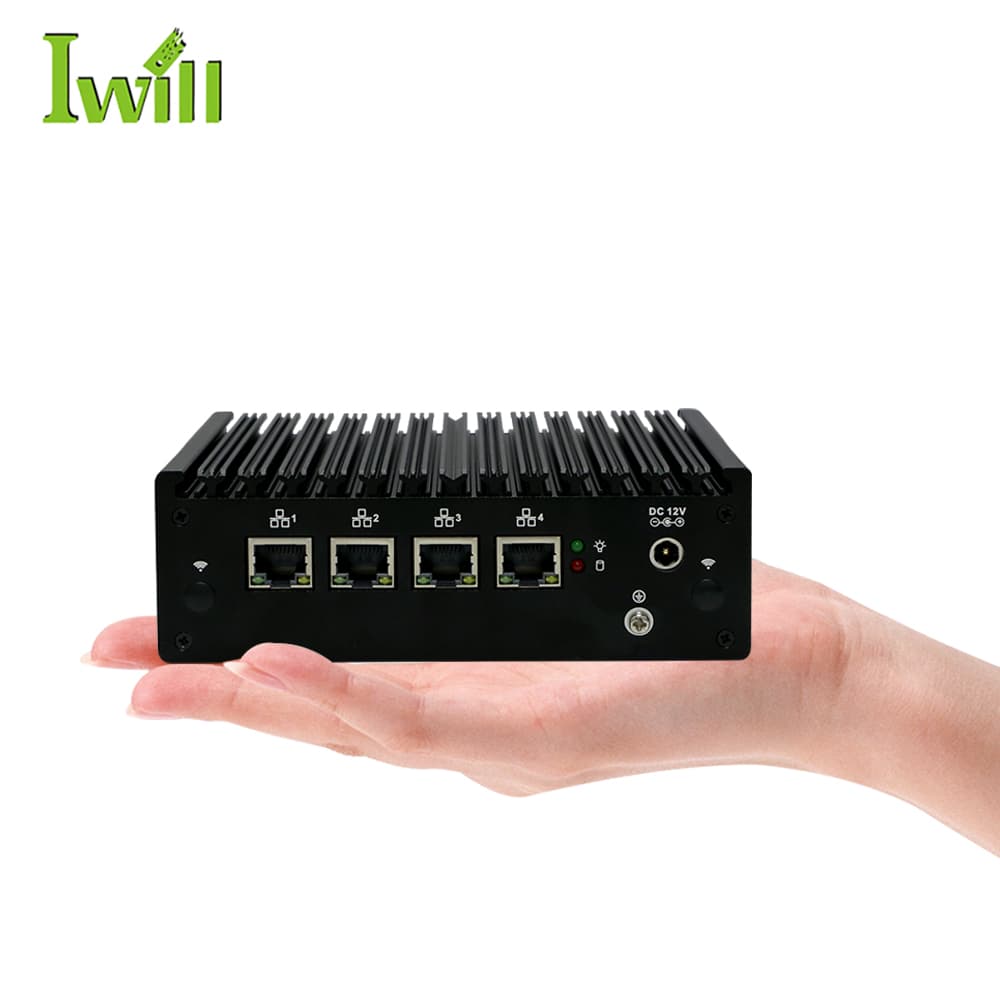 SPC-N5095-4L Firewall Appliance – front panel with four 2.5G LAN ports, shown in the hand for scale